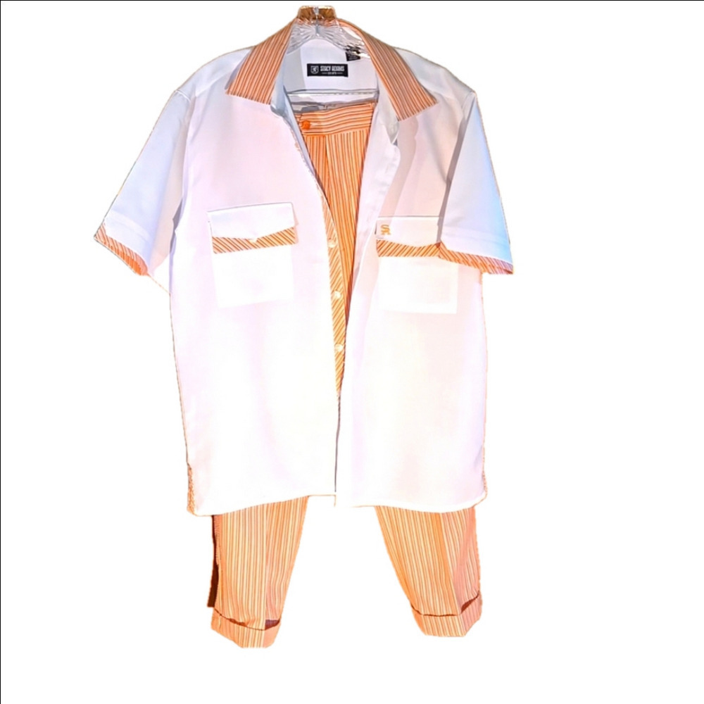 Stacy Adams Pant Suit Orange & White Striped Cuffed Pants Women size XL